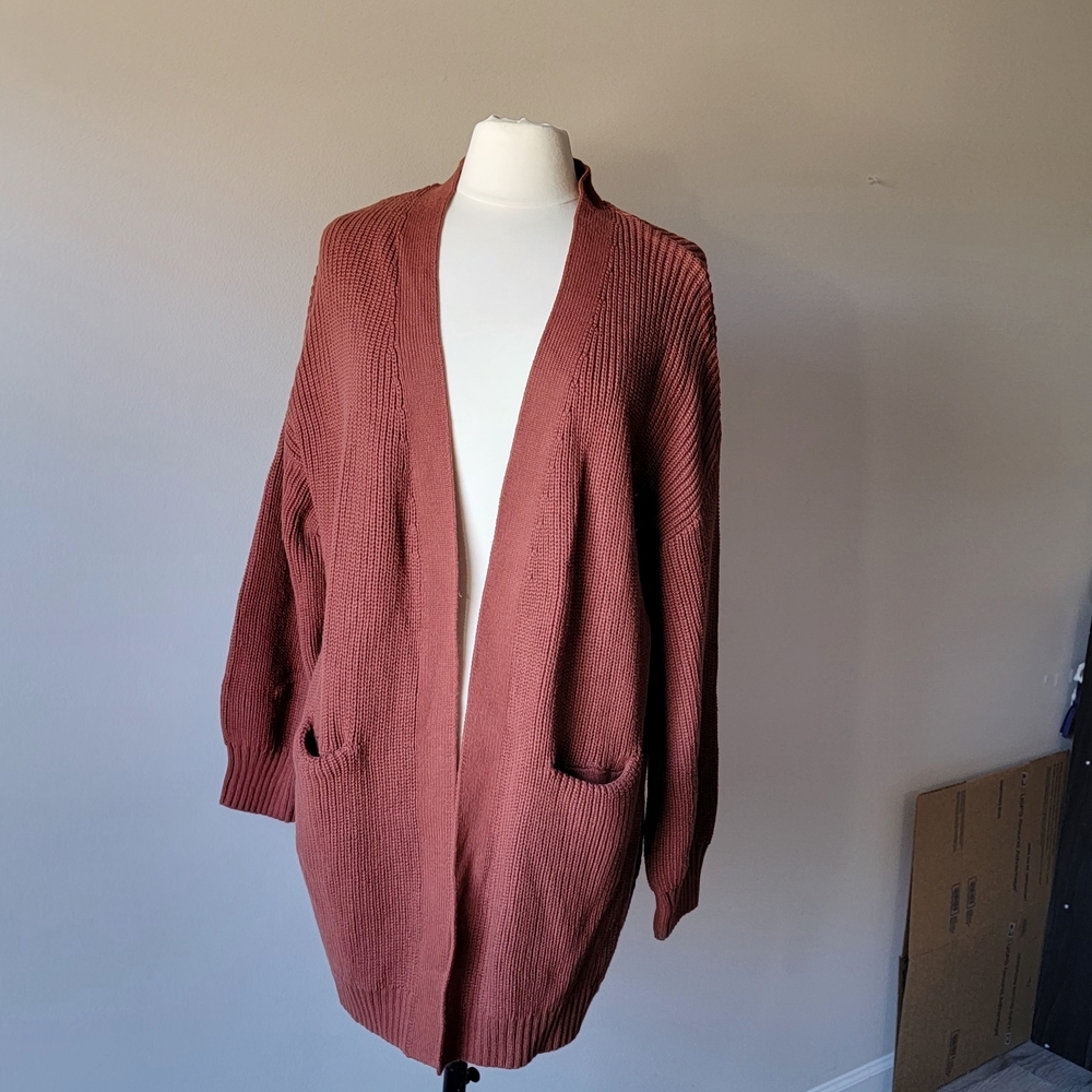 Tahari Ribbed Open-Front Cardigan in Mauve 100% Cotton Size XL NWT